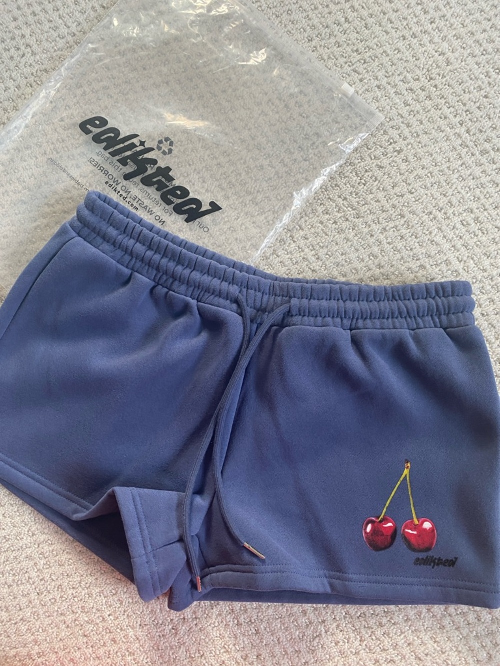 Edikted blue Cherry Lounge Shorts, size M